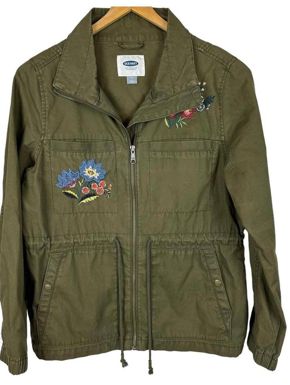 Old Navy Olive Green Embroidered Floral Utility Jacket M